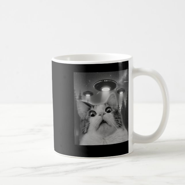 Caneca De Café Cat Selfie Com Ufos (Direita)