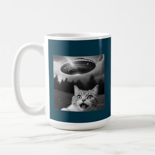 Caneca De Café Cat Selfie UFO Mug Engraçada Abdução de Alienígena (Esquerda)