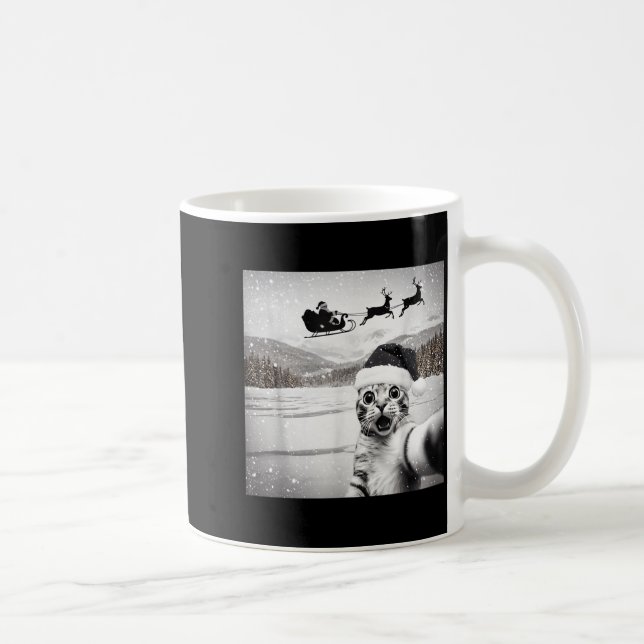 Caneca De Café Cat Selfie With Santa For Men Women Kids  (Direita)