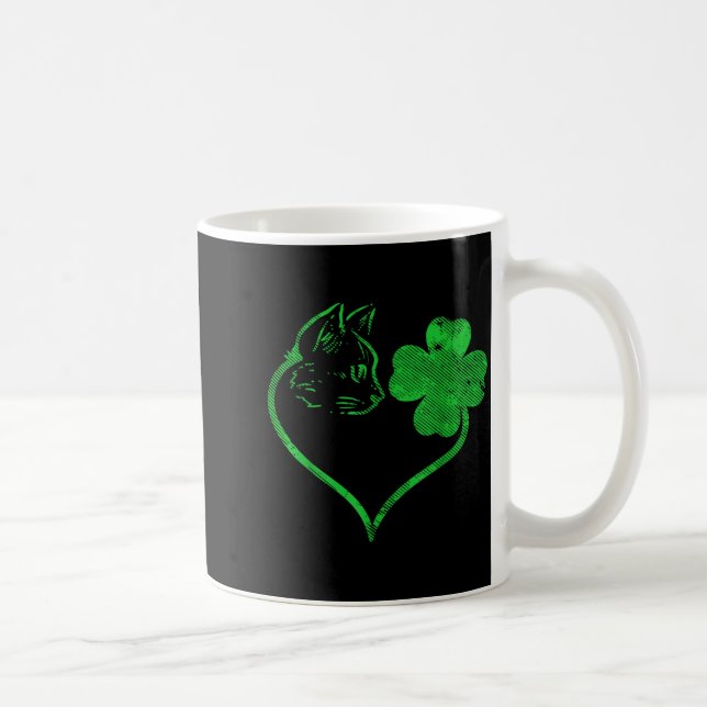 Caneca De Café Cat Silhouette Shamrock St Patricks Day Kitten Lov (Direita)