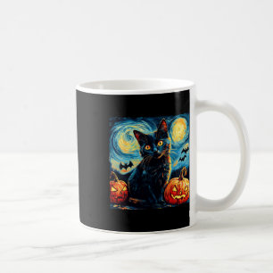 Caneca De Café Cat Starry Night Van Gogh Cat Lover Pumpkins Bats