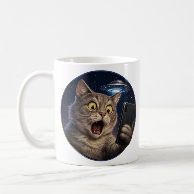 Caneca De Café Cat UFO Selfie (Esquerda)