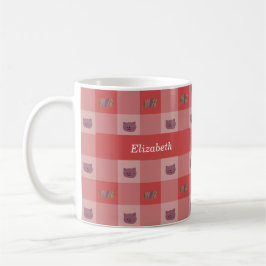 Caneca De Café Cat & Yarn Red Customise Name