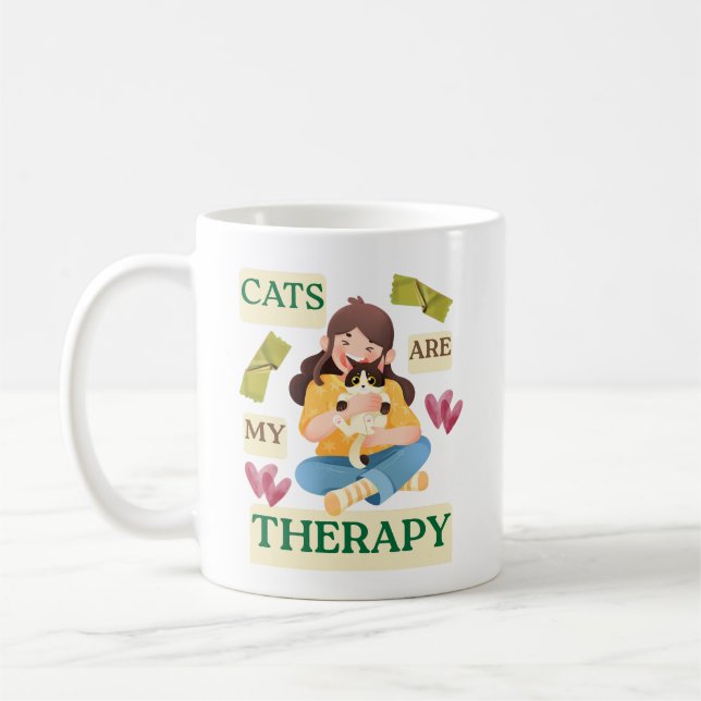Caneca De Café Cats Are My Therapy – Cute Cat Lover Design (Esquerda)