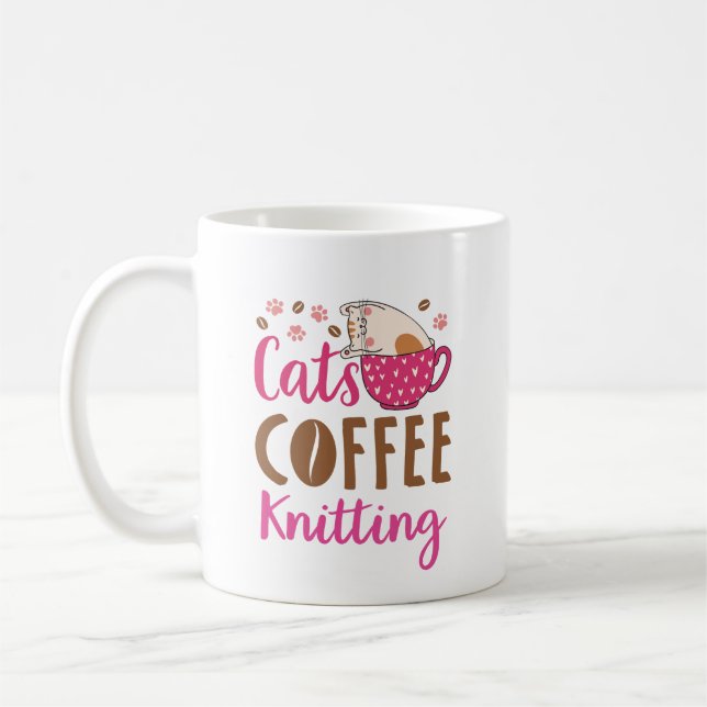 Caneca De Café Cats Coffee Knitting (Esquerda)