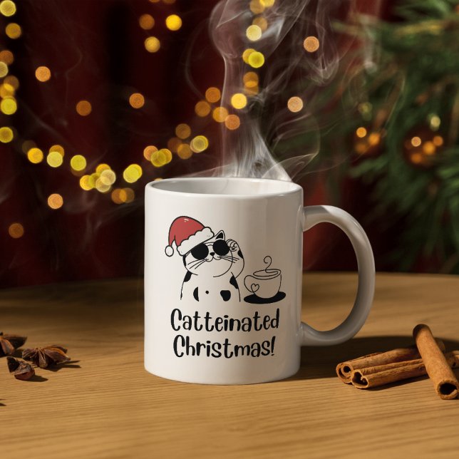 Caneca De Café Catteinated Christmas Coffee and Cat Lover Holiday (Criador carregado)