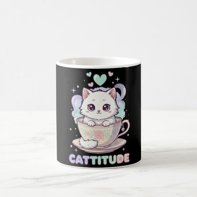 Caneca De Café Cattitude Cute Kawaii Pastel White Kitten  (Centro)
