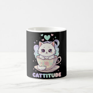 Caneca De Café Cattitude Fofo Kawaii Gatinho Branco Pastel 