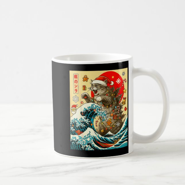 Caneca De Café Catzilla Cat Japanese Art Funny Xmas For Men Women (Direita)