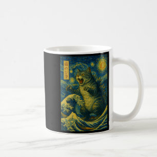 Caneca De Café Catzilla Funny Cat Arte Japonesa Onda Noite Estela