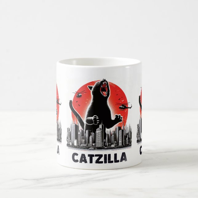 Caneca De Café Catzilla Funny Cat Rampage Epic Felster Cat (Centro)