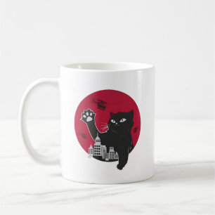Caneca De Café Catzilla - Paródia Gato Negro Gigante com Cidade