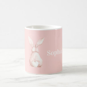 Caneca De Café Cauda de Coração Branco de Coelho Rosa Rubor