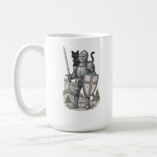 Caneca De Café Cavaleiro Com Gato Preto Medieval