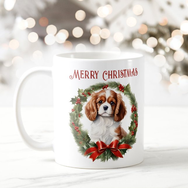 Caneca De Café Cavaleiro de Natal King Charles Dog Text Mug (Christmas Cavalier King Charles Dog Text Mug)