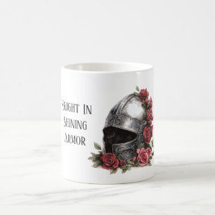 Caneca De Café Cavaleiro em Capacete de Armadura Reluzente Rosas 