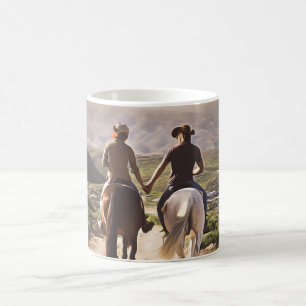 Caneca De Café Cavaleiros Românticos Segurando Mãos Pintadas