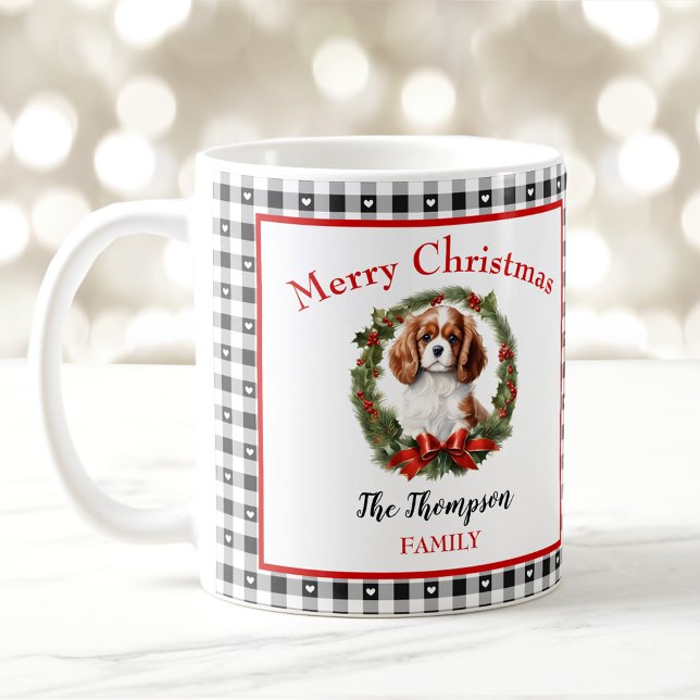 Caneca De Café Cavalier Charles Dog Nome Gingham Christmas Mug (Cavalier Charles Dog Name Gingham Christmas Mug)