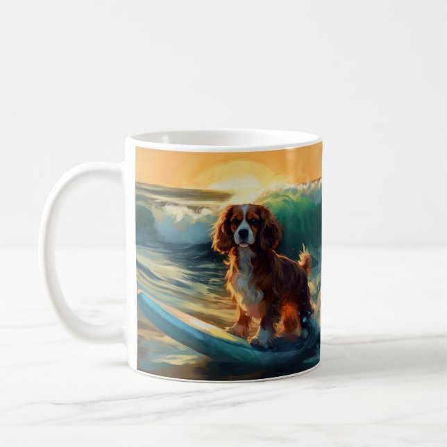 Caneca De Café Cavalier King Beach Surfing Painting (Esquerda)