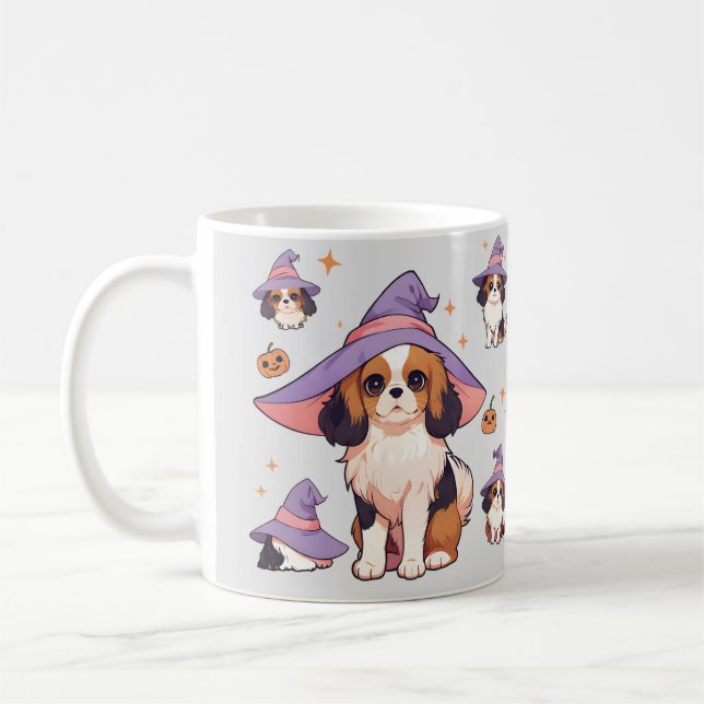 Caneca De Café Cavalier King Charles pastel chapéu de halloween (Esquerda)