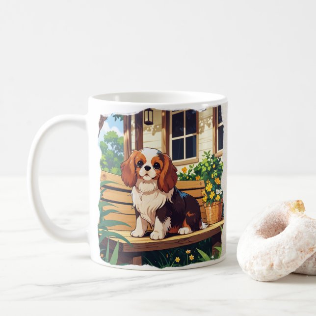 Caneca De Café Cavalier King Charles Pastel com flores (Com Donut)