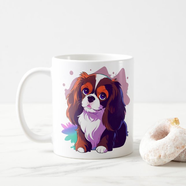 Caneca De Café Cavalier King Charles Pastel mais abertura de core (Com Donut)