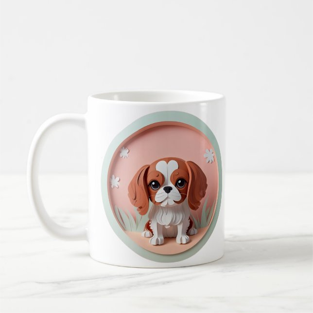 Caneca De Café Cavalier King Charles Pink Pastel Cutando Papel (Esquerda)