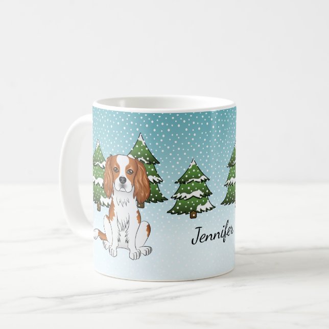 Caneca De Café Cavalier King Charles Spaniel Blenheim no Inverno (Frente Esquerda)