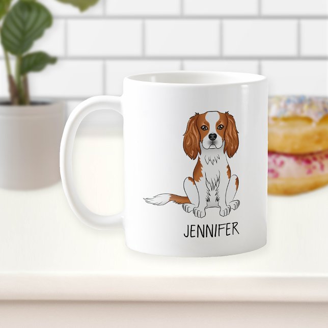 Caneca De Café Cavalier King Charles Spaniel Blenheim & Nome (Criador carregado)