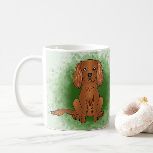 Caneca De Café Cavalier King Charles Spaniel de Ruby em Verde (Com Donut)