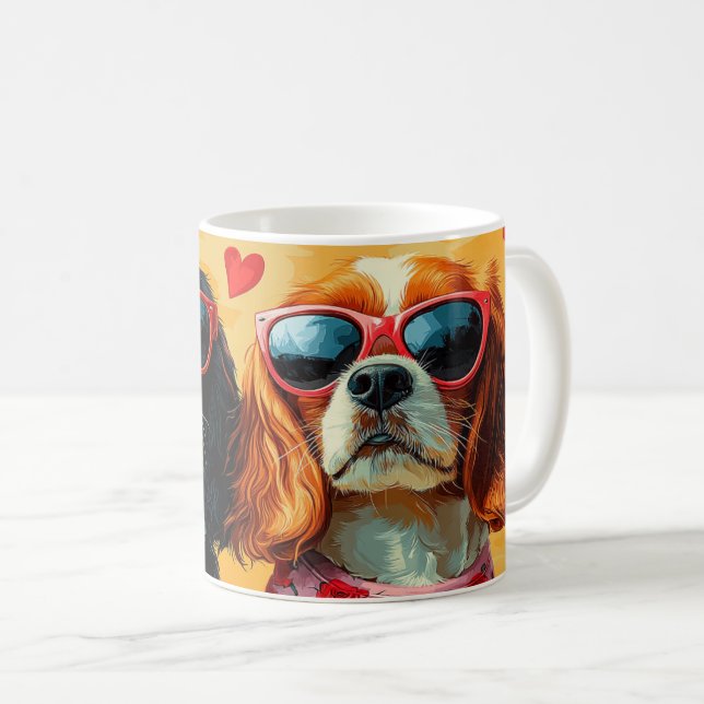 Caneca De Café Cavalier King Charles Spaniel Dia dos Namorados (Frente Esquerda)