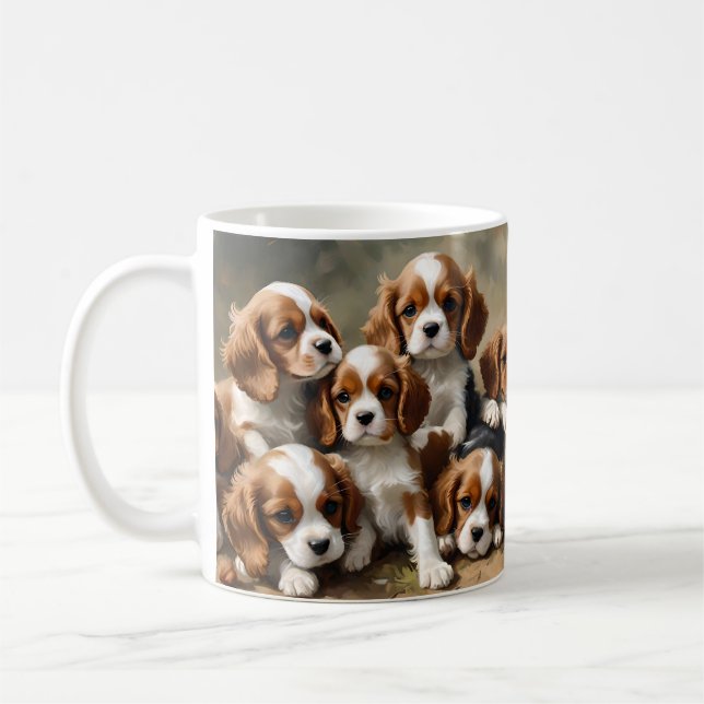 Caneca De Café Cavalier Spaniel Puppies Só Para Cortar, (Esquerda)
