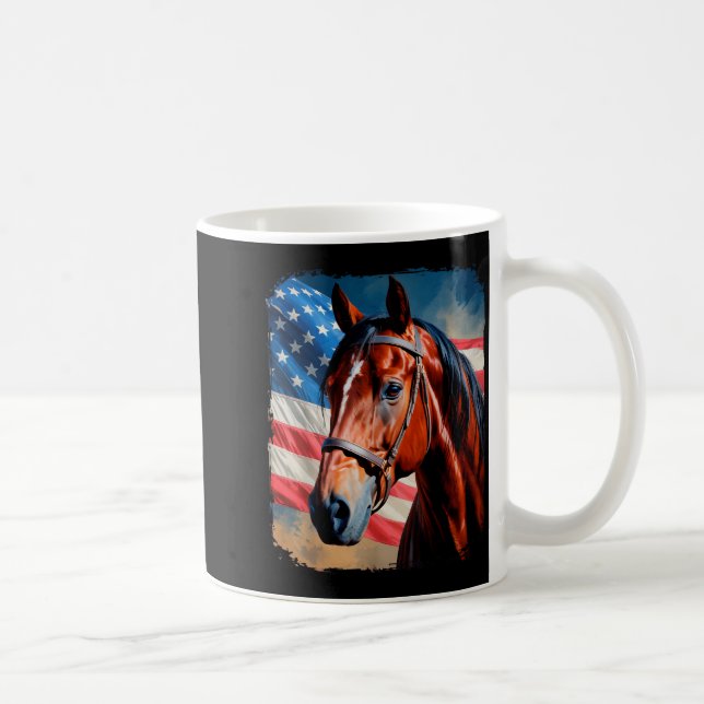 Caneca De Café Cavalo 4 de Julho Patriótico Cavalo Bandeira Ameri (Direita)