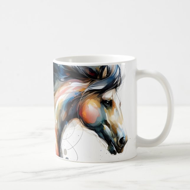 Caneca De Café Cavalo a Correr em Aquarela Abstrata (Direita)
