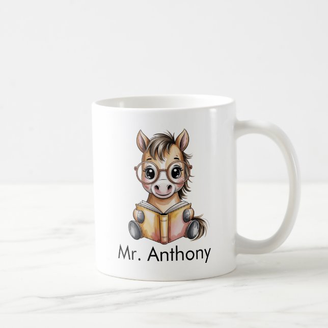 Caneca De Café Cavalo Bebê Fofo Personalizado Lendo um Livro (Direita)