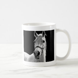 Caneca De Café Cavalo Branco Negro Fechado na Noite