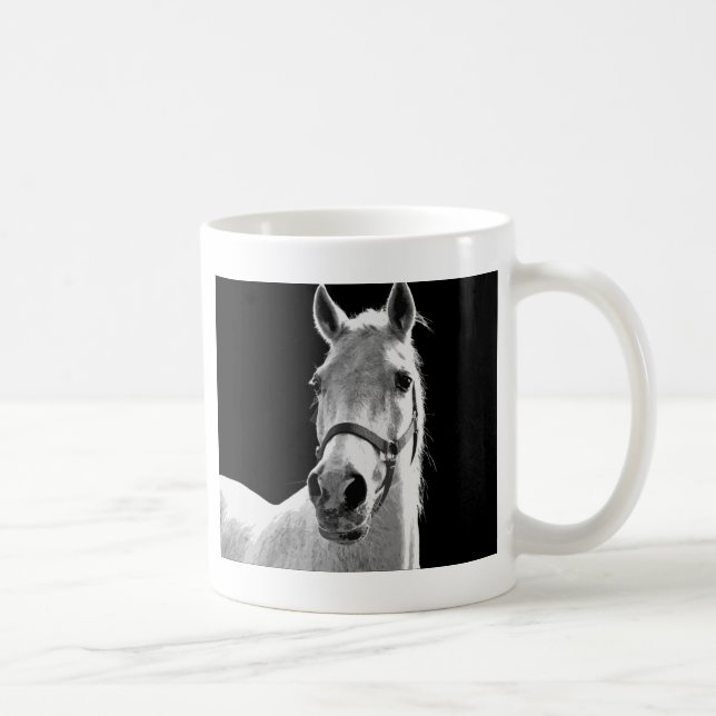 Caneca De Café Cavalo Branco Negro Fechado na Noite (Direita)