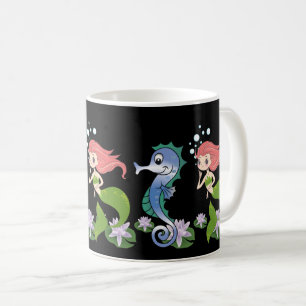 Caneca De Café Cavalo-da-praia e Pequena Sereia Nadando Juntos