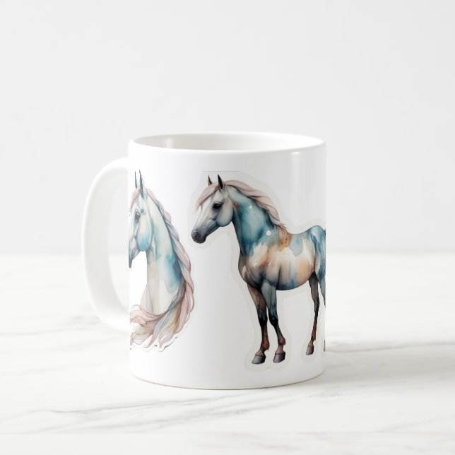 Caneca De Café Cavalo de Aquarela Elegante (Frente Esquerda)