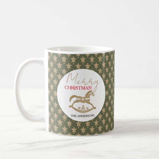 Caneca De Café Cavalo de Balanço de Natal em Madeira (Esquerda)