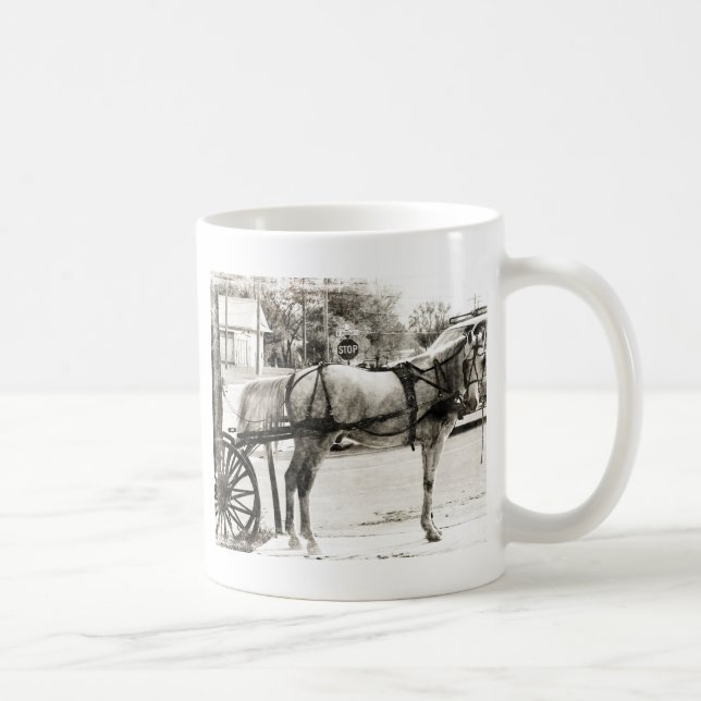 Caneca De Café Cavalo de cinza em Preto e Branco (Direita)