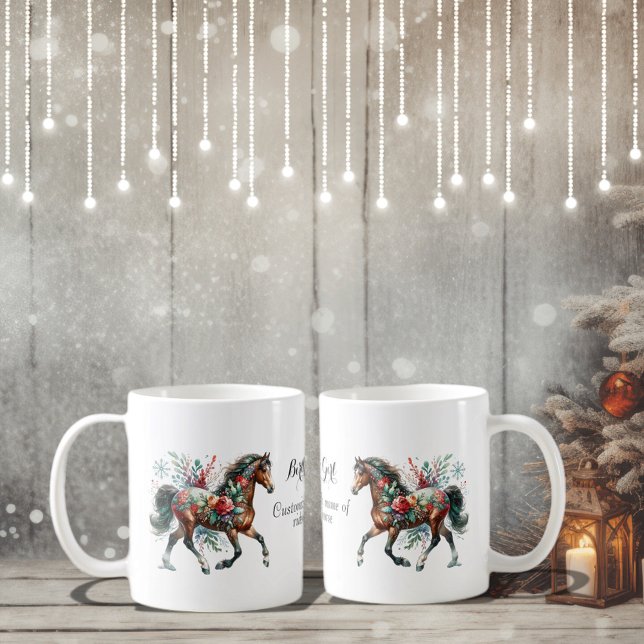 Caneca De Café Cavalo De Inverno Com Flores (Enjoy this Festive Christmas design! Customize with your favorite holiday event or greeting. )