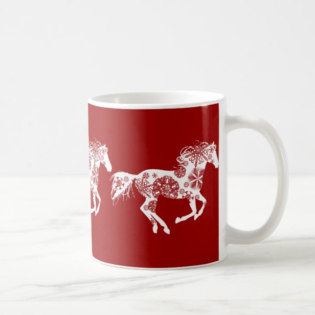 Caneca De Café Cavalo de Natal de Floco de Neve Vermelho e Branco (Direita)