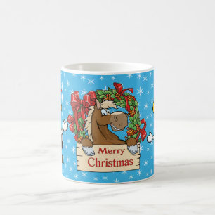 Caneca De Café Cavalo De Natal Do País Com Fina E Vacas