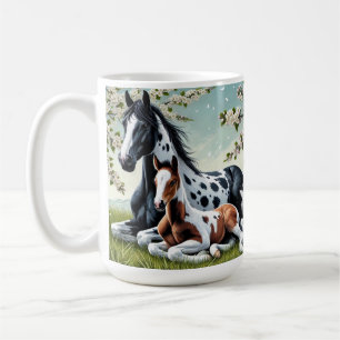 Caneca De Café Cavalo e Calha Descansados Em Meio A Árvores Brilh