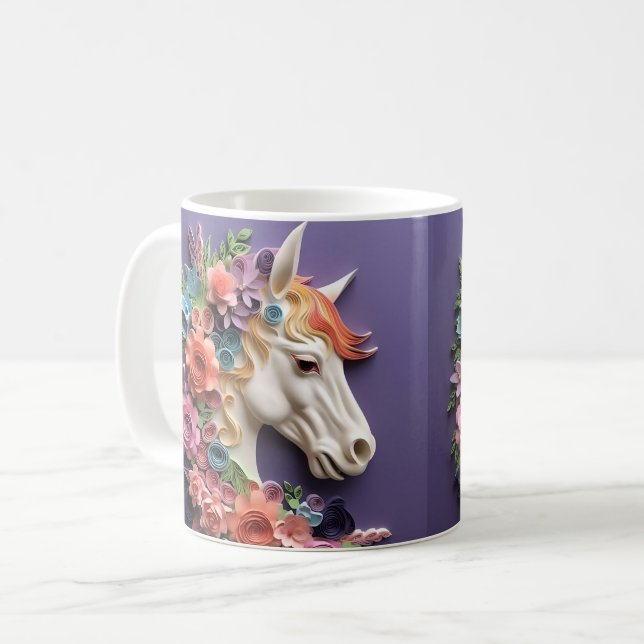 Caneca De Café Cavalo e flores, Presente Equestre, Cavalgar (Frente Esquerda)