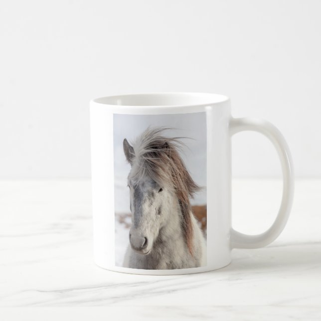 Caneca De Café Cavalo Islandês Branco Foto de Perfil (Direita)