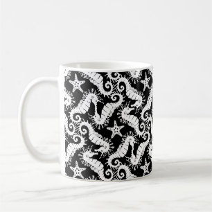 Caneca De Café Cavalo-marinho e Starfish - Padrão preto e branco