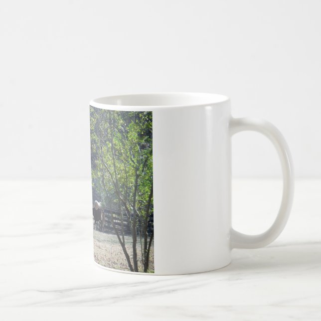 Caneca De Café Cavalo Marrom atravessando Cerca (Direita)