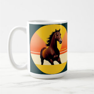 Caneca De Café Cavalo Marrom Elegante em Pôr do Sol Vibrante